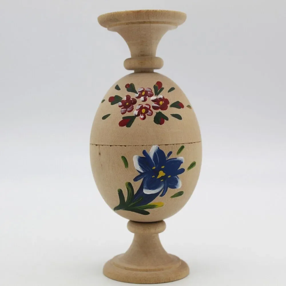 Double Nesting Egg Cup Wooden Hand Painted Floral Design Handmade